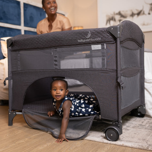 BabyWombWorld 2-in-1 Camp Cot & Co Sleeper with New Born Bassinet Inner-Baby cots-Baby Womb World-Dark grey-www.hellomom.co.za