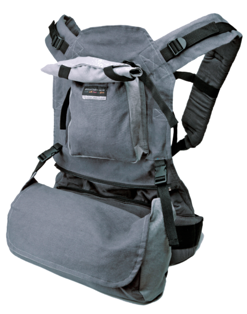 African Baby Carrier Deluxe in Grey Hemp with detachable moon bag