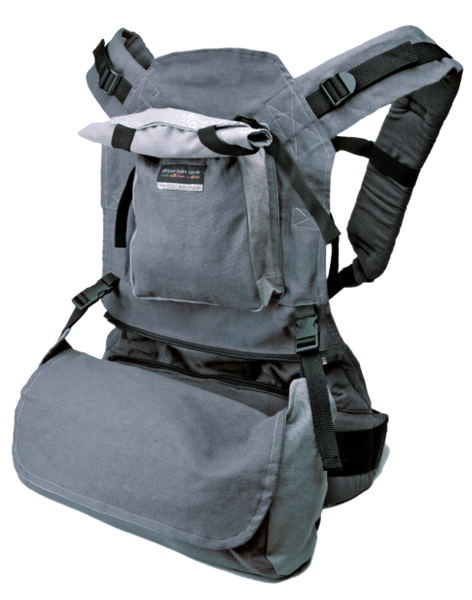 African Baby Carrier Deluxe in Grey Hemp with detachable moon bag