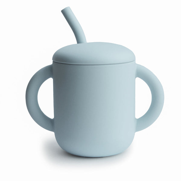 Mushie Silicone Training Cup + Straw-Sippy Cups-Mushie-Powder Blue-www.hellomom.co.za