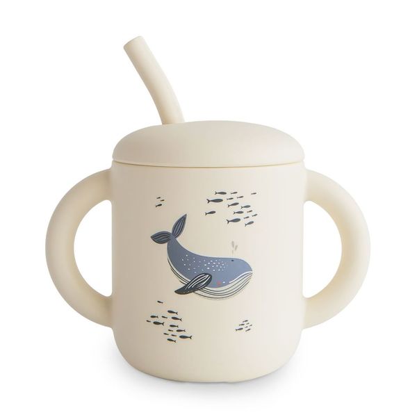 Mushie Silicone Training Cup + Straw-Sippy Cups-Mushie-Whales-www.hellomom.co.za