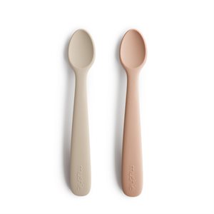 Mushie Silicone Feeding Spoons 2P-feeding essentials-Mushie-Blush/Shifting Sand-www.hellomom.co.za