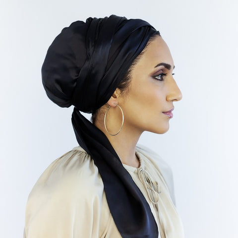 Pure Silk Head Wrap - Various Colours-The Silk Lady-Black-www.hellomom.co.za