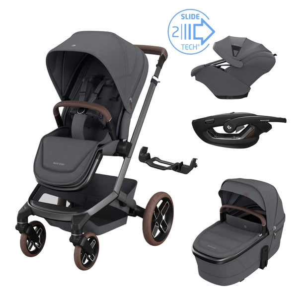 Maxi Cosi Fame Travel System: Fame Stroller + Coral Slide Pro Car Seat + Fame Carrycot-Travel Systems-Maxi Cosi-Moon Graphite-www.hellomom.co.za