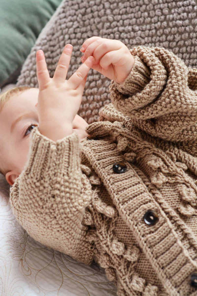 Aran cardigan – Wool-Clothing-Blankets From Africa-6 to 12 months-Fawn-www.hellomom.co.za