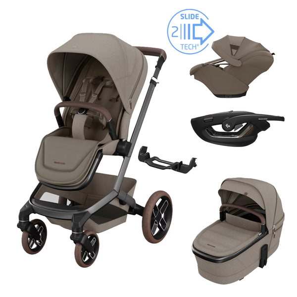 Maxi Cosi Fame Travel System: Fame Stroller + Coral Slide Pro Car Seat + Fame Carrycot-Travel Systems-Maxi Cosi-Oak Truffle-www.hellomom.co.za