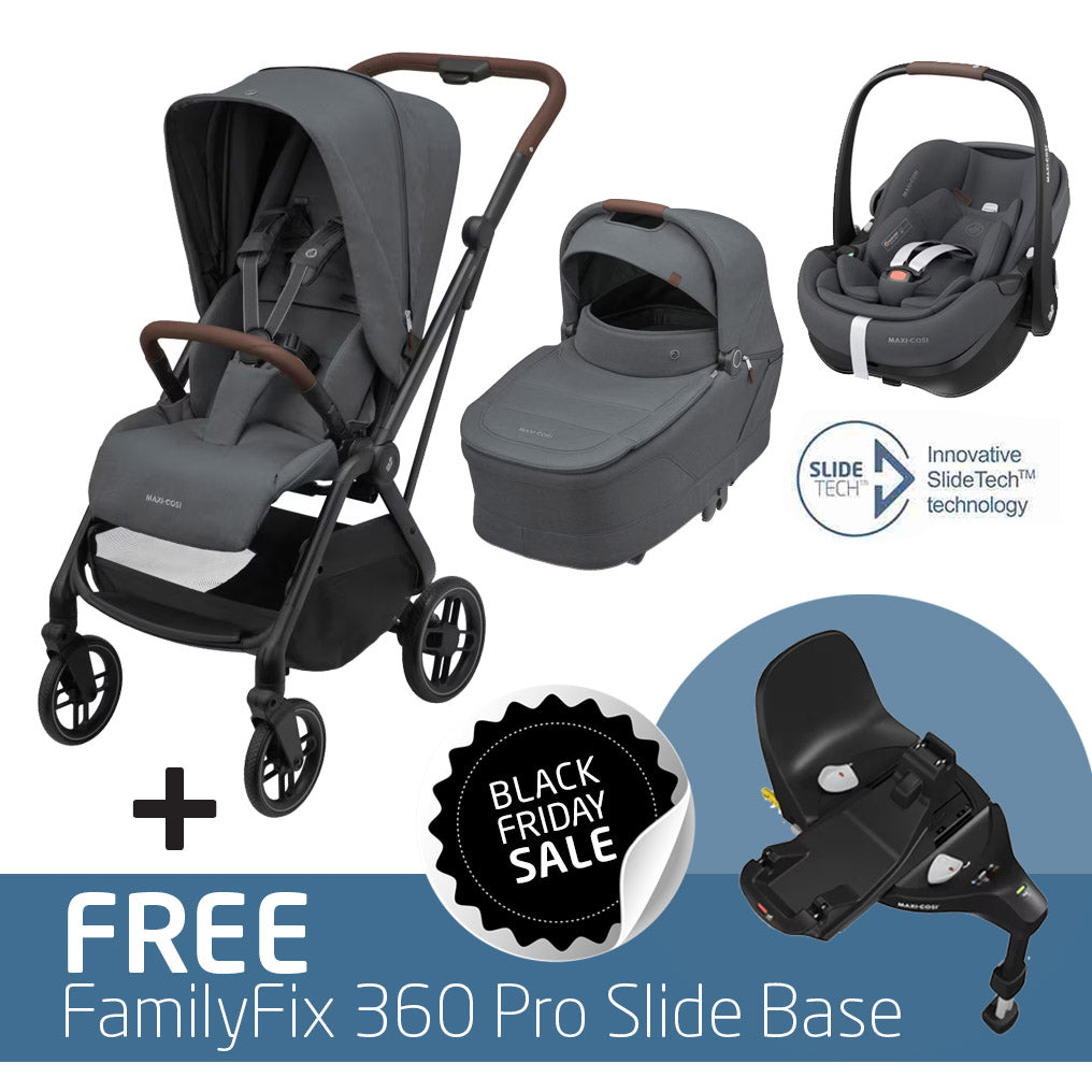 Maxi Cosi Leona² Travel System: Leona² Stroller + Sense Carrycot + Pebble 360 Pro Car Seat + FREE FamilyFix 360 Pro Slide Base-Travel Systems-Maxi Cosi-Twillic Graphite/Black-www.hellomom.co.za