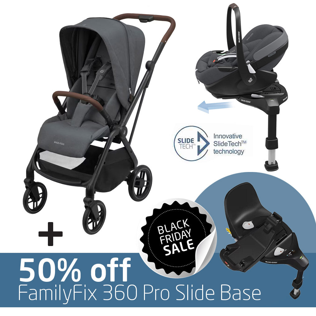 Maxi Cosi Leona² Travel System: Leona² Stroller + Pebble 360 Pro Car Seat + 50% OFF FamilyFix 360 Pro Slide Base-Travel Systems-Maxi Cosi-Twillic Graphite/Black-www.hellomom.co.za
