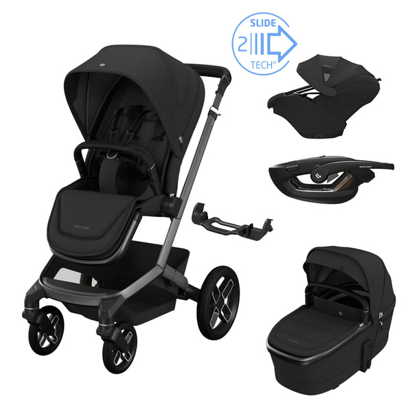 Maxi Cosi Fame Travel System: Fame Stroller + Coral Slide Pro Car Seat + Fame Carrycot-Travel Systems-Maxi Cosi-Twillic Black-www.hellomom.co.za