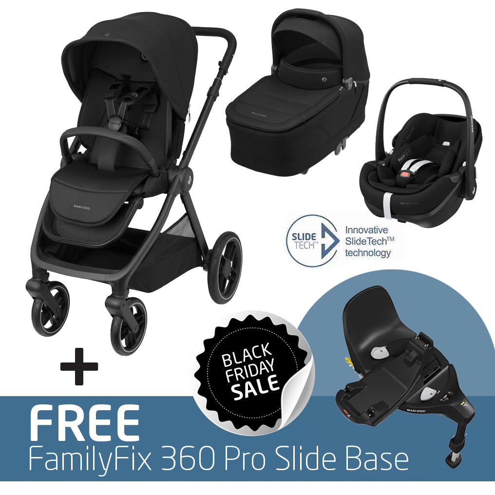 Maxi Cosi Oxford + Travel System: Oxford Stroller + Sense Carrycot + Pebble 360 Pro Car Seat + FREE FamilyFix 360 Pro Slide Base-Travel Systems-Maxi Cosi-Twillic Black-www.hellomom.co.za