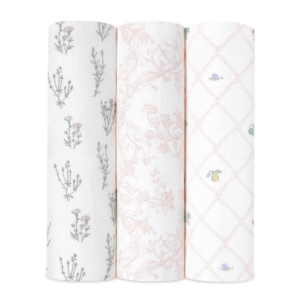 A+A Silky Soft Muslin Swaddle 3pk-Blankets-Aden and Anais-French Floral-www.hellomom.co.za