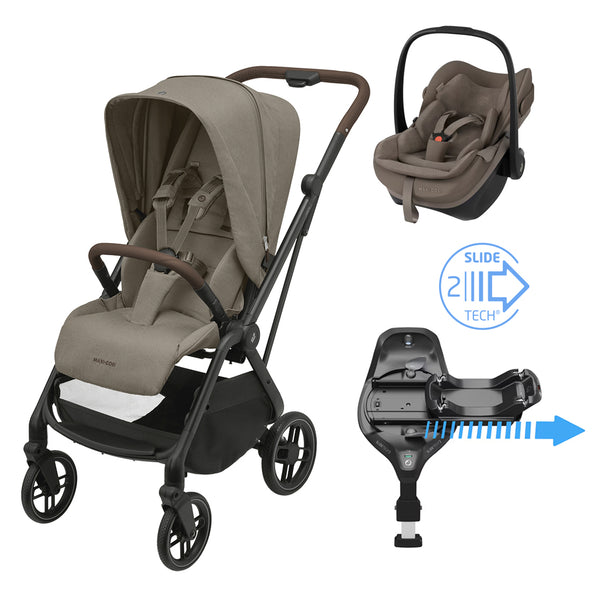 Maxi Cosi Leona 2 Travel System with Maxi Cosi Pebble Slide Pro Car Seat and FamilyFix 360 Pro Slide Base-Travel Systems-Maxi Cosi-Truffle-www.hellomom.co.za