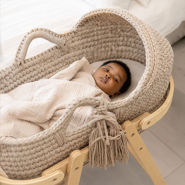 Snuggletime Deluxe Crochet Moses Basket - Beige-Moses Basket-Snuggletime-www.hellomom.co.za