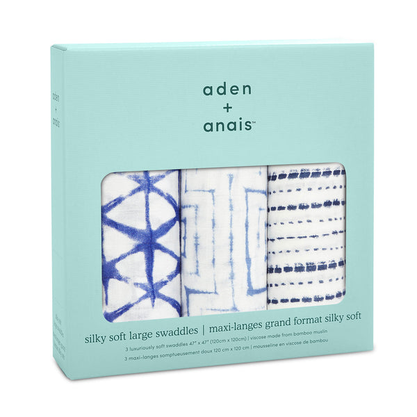 A+A Silky Soft Muslin Swaddle 3pk-Blankets-Aden and Anais-Indigo Shibori-www.hellomom.co.za