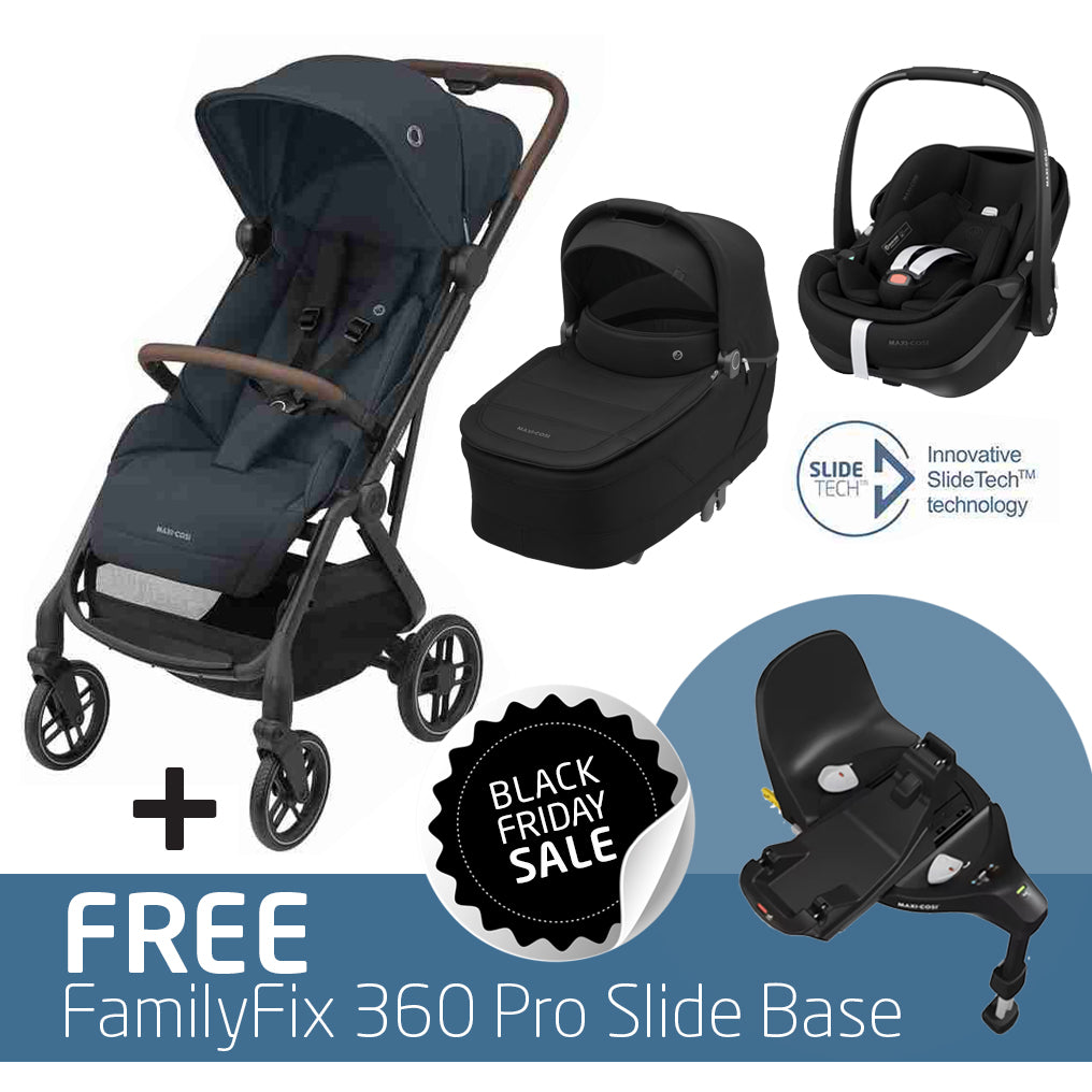 Maxi Cosi Soho Travel System: Soho Stroller + Sense Carrycot + Pebble 360 Pro Car Seat + FREE FamilyFix 360 Pro Slide Base-Travel Systems-Maxi Cosi-Essential Graphite/Black-www.hellomom.co.za