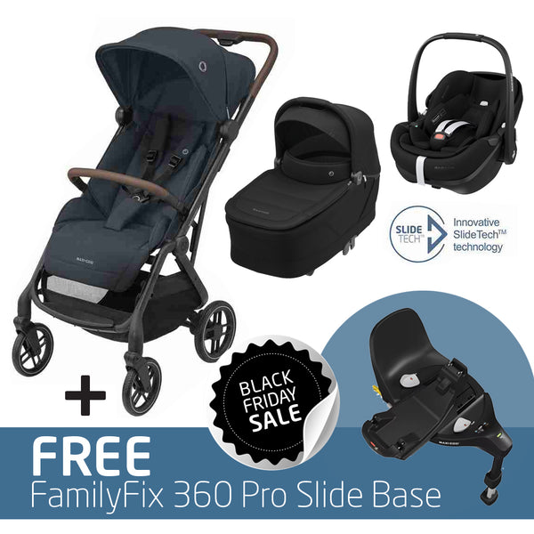 Maxi Cosi Soho Travel System: Soho Stroller + Sense Carrycot + Pebble 360 Pro Car Seat + FREE FamilyFix 360 Pro Slide Base-Travel Systems-Maxi Cosi-Essential Graphite/Black-www.hellomom.co.za
