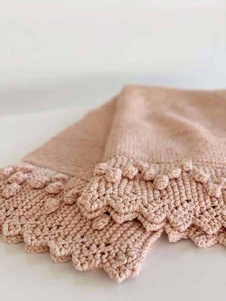 Bobble Lace Edged Cot Blanket in Eco Cotton by Blankets From Africa-Blankets-Blankets From Africa-Seashell-www.hellomom.co.za