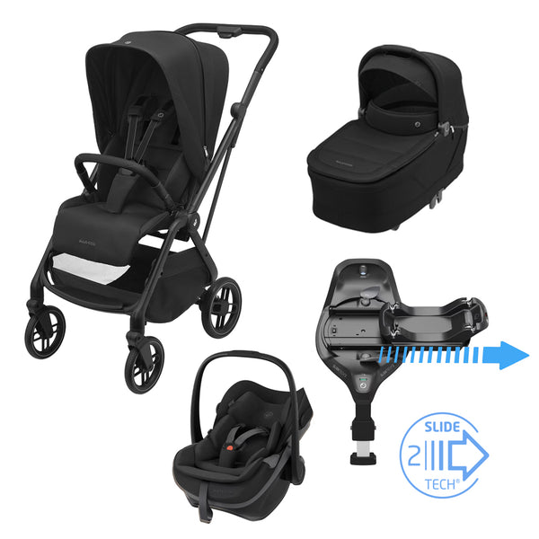 Maxi Cosi Leona² Travel System: Leona² Stroller + Sense Carrycot + Pebble Slide Pro Car Seat + FamilyFix Slide Pro Slide Base-Travel Systems-Maxi Cosi-Black-www.hellomom.co.za