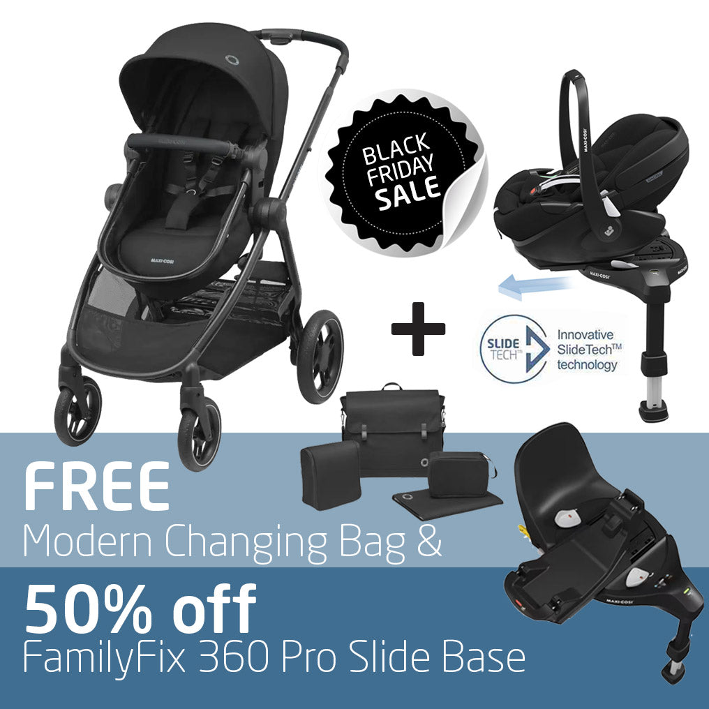 Maxi Cosi Zelia³ Travel System: Zelia³ Stroller + Pebble 360 Pro Car Seat + FamilyFix 360 Pro Slide Base + FREE Modern Changing Bag & 50% OFF FamilyFix 360 Pro Slide Base-Travel Systems-Maxi Cosi-Black-www.hellomom.co.za
