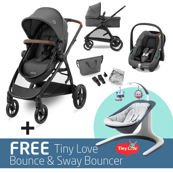 Zelia S Trio with FREE Tiny Love 2-in-1 Nature’s Way Bounce & Sway Swing-Travel Systems-Maxi Cosi-Dark Grey-www.hellomom.co.za