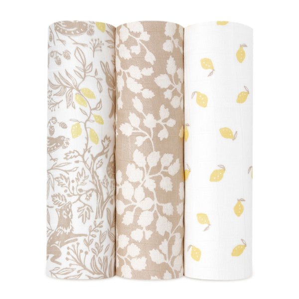 A+A Silky Soft Muslin Swaddle 3pk-Blankets-Aden and Anais-Natural Woodland-www.hellomom.co.za