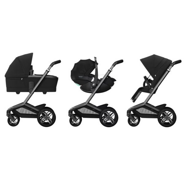 Maxi Cosi Fame Travel System: Fame Stroller + Fame Carrycot + Pebble 360 Pro Car Seat + FREE FamilyFix 360 Pro Slide Base-Travel Systems-Maxi Cosi-Twillic Black-www.hellomom.co.za