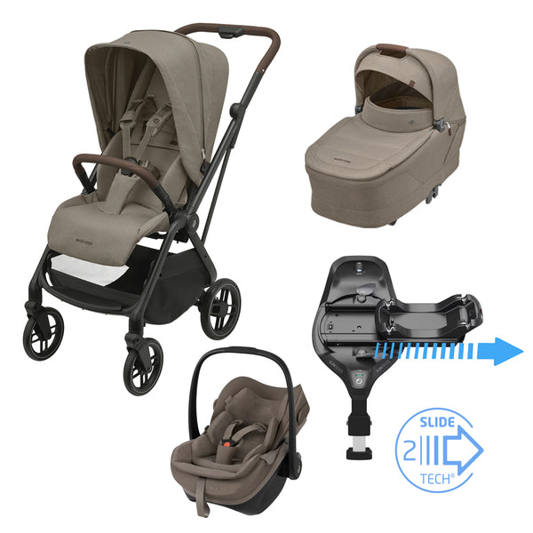 Maxi Cosi Leona² Travel System: Leona² Stroller + Sense Carrycot + Pebble Slide Pro Car Seat + FamilyFix Slide Pro Slide Base-Travel Systems-Maxi Cosi-Black-www.hellomom.co.za