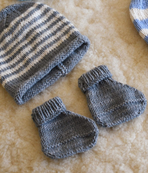 Baby Steps Beanie and Booties Set-Baby clothing-Blankets From Africa-Striped Cobblestone and Vanilla-0 to 3 months-www.hellomom.co.za