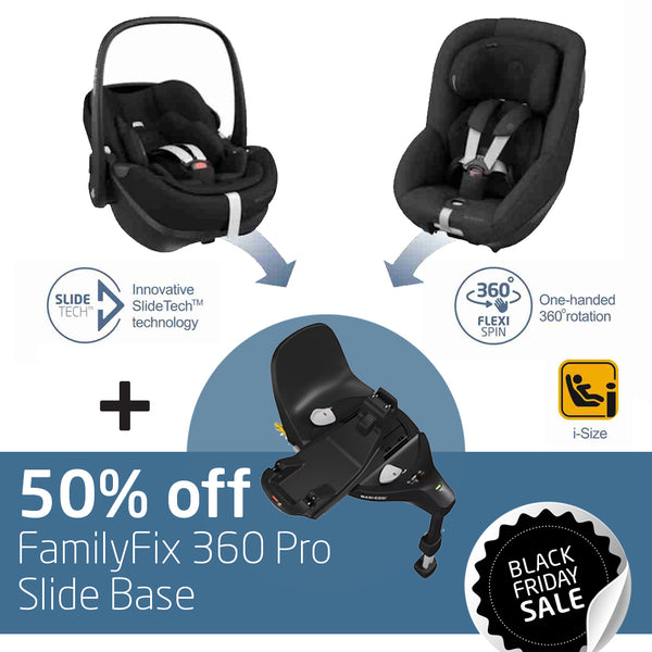 Maxi Cosi 360 Pro Family featuring SlideTech™: Pebble 360 Pro + Pearl 360 Pro + 50% OFF FamilyFix 360 Pro Slide Base-Baby & Toddler Car Seats-www.hellomom.co.za-Twillic Black-www.hellomom.co.za
