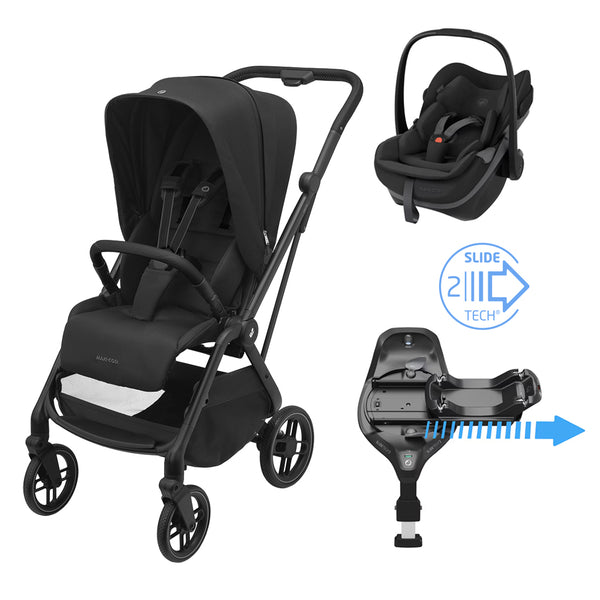 Maxi Cosi Leona 2 Travel System with Maxi Cosi Pebble Slide Pro Car Seat and FamilyFix 360 Pro Slide Base-Travel Systems-Maxi Cosi-Black-www.hellomom.co.za