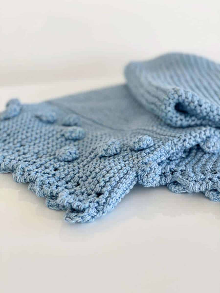 Bobble Lace Edged Cot Blanket in Eco Cotton by Blankets From Africa-Blankets-Blankets From Africa-Watershed(Blue)-www.hellomom.co.za