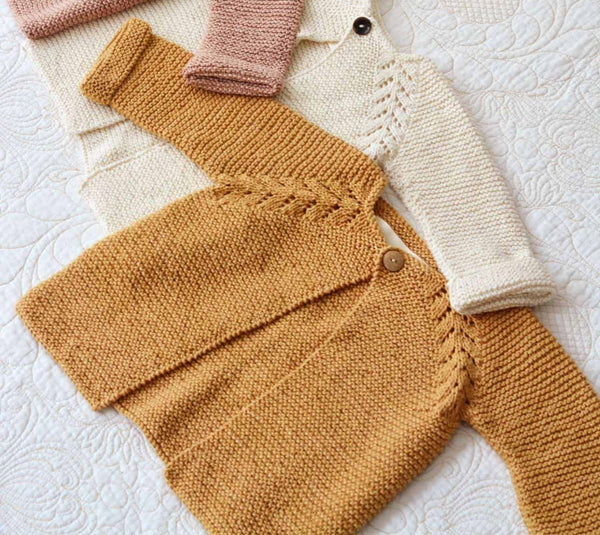 Nordic leaf garter stitch cardigan – Eco Cotton-Baby clothing-Blankets From Africa-Old Gold-3 to 6 months-www.hellomom.co.za