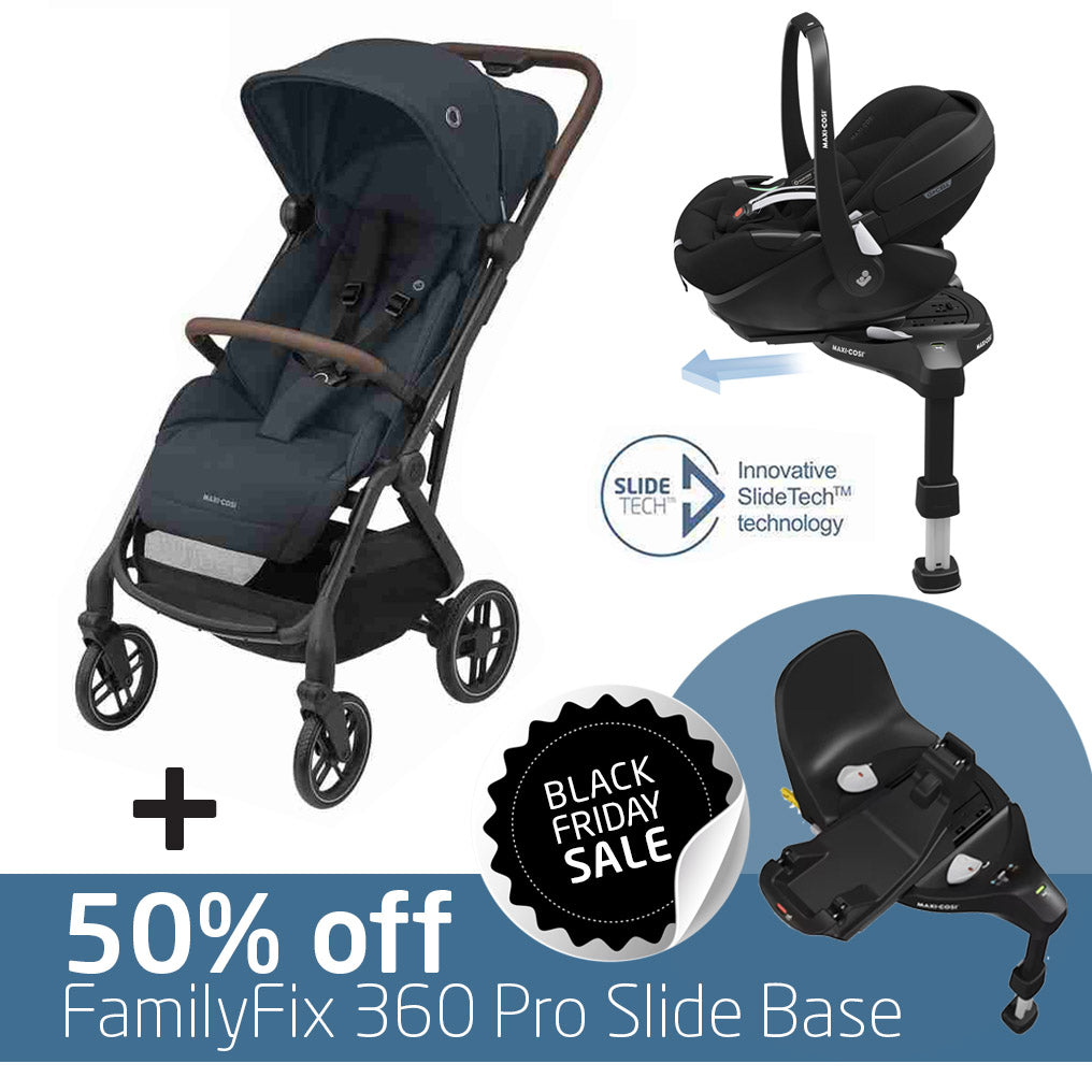 Maxi Cosi Soho Travel System: Soho Stroller + Pebble 360 Pro Car Seat + 50% OFF FamilyFix 360 Pro Slide Base-Travel Systems-Maxi Cosi-Essential Graphite/Black-www.hellomom.co.za