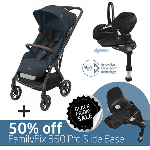 Maxi Cosi Soho Travel System: Soho Stroller + Pebble 360 Pro Car Seat + 50% OFF FamilyFix 360 Pro Slide Base-Travel Systems-Maxi Cosi-Essential Graphite/Black-www.hellomom.co.za