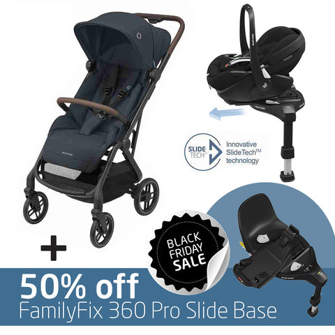 Maxi Cosi Soho Travel System: Soho Stroller + Pebble 360 Pro Car Seat + 50% OFF FamilyFix 360 Pro Slide Base-Travel Systems-Maxi Cosi-Essential Graphite/Black-www.hellomom.co.za