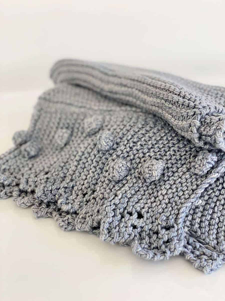 Bobble Lace Edged Cot Blanket in Eco Cotton by Blankets From Africa-Blankets-Blankets From Africa-Cobblestone (grey)-www.hellomom.co.za