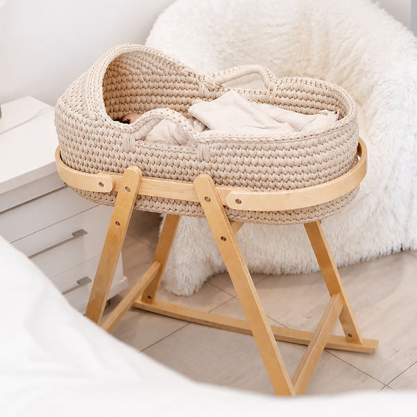 Snuggletime Deluxe Crochet Moses Basket - Beige-Moses Basket-Snuggletime-www.hellomom.co.za