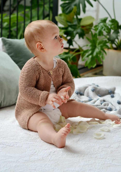 Nordic leaf garter stitch cardigan – Eco Cotton-Baby clothing-Blankets From Africa-Karoolands-3 to 6 months-www.hellomom.co.za
