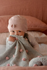 Bobble Cot Blanket In Eco Cotton By Blankets From Africa-Blankets-Blankets From Africa-Cobblestone with Blush Bobbles-www.hellomom.co.za