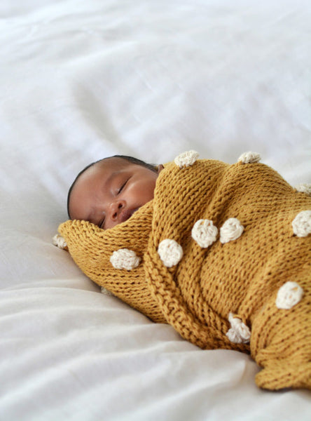 Bobble Cot Blanket In Eco Cotton By Blankets From Africa-Blankets-Blankets From Africa-Old Gold with Vanilla Bobbles-www.hellomom.co.za