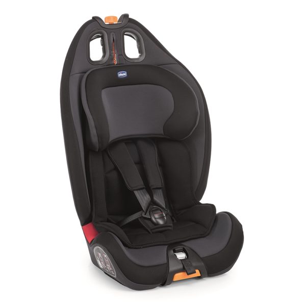 Chicco GroUp 123 car seat in Jet Black in upright position.