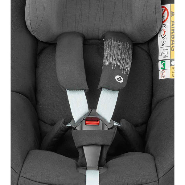 maxi cosi pearl pro baby car seat in nomad black showing 5 point safety harness