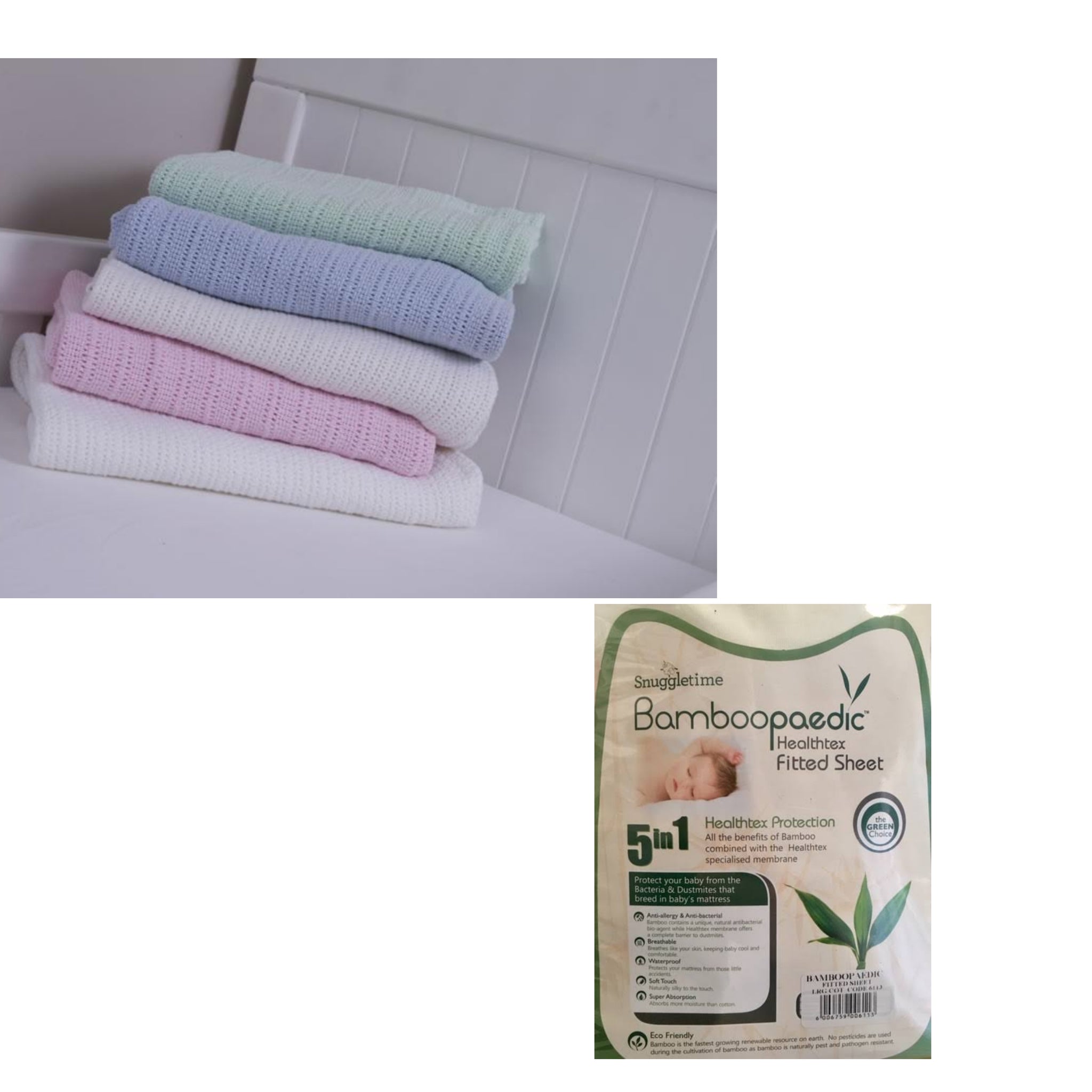 Snuggletime Bamboopaedic Fitted Cot Sheet and Cellular Blanket Trio Pack-Bedding-Snuggletime-Standard Cot Size-White-www.hellomom.co.za