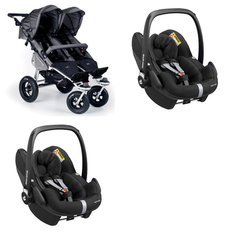 TFK Twinner Twist Stroller with 2 Maxi Cosi Pebble Pro Car Seats-Travel Systems-Trends for Kids-TFK Stroller in Grey and Maxi Cosi Car Seats in Black-www.hellomom.co.za