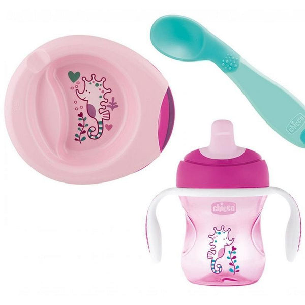 Chicco Weaning Set 6 months+-Feeding Sets-Chicco-Pink-www.hellomom.co.za